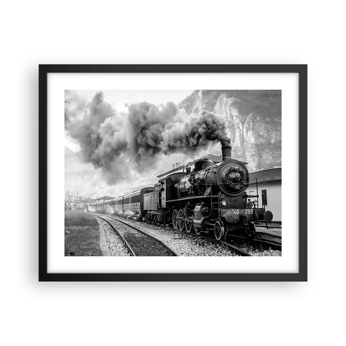 Affiche dans un cadre noir - Poster - Attend à la gare... - 50x40 cm