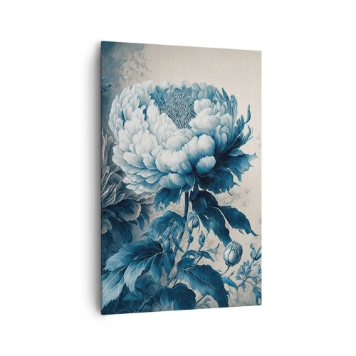 Impression sur toile - Image sur toile - Pivoines bleues sur un fond subtil avec un motif délicat - 80x120cm - Paire assortie - Décoration murale moderne pour le salon et la chambre ARTTOR