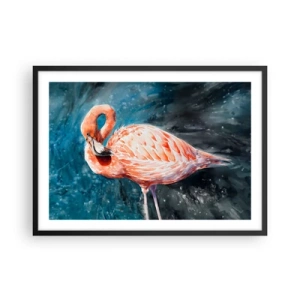 Affiche dans un cadre noir - Poster - Un flamant rose sur un fond bleu aquarelle - 70x50cm - Décoratif par nature - Décoration murale moderne pour le salon et la chambre ARTTOR