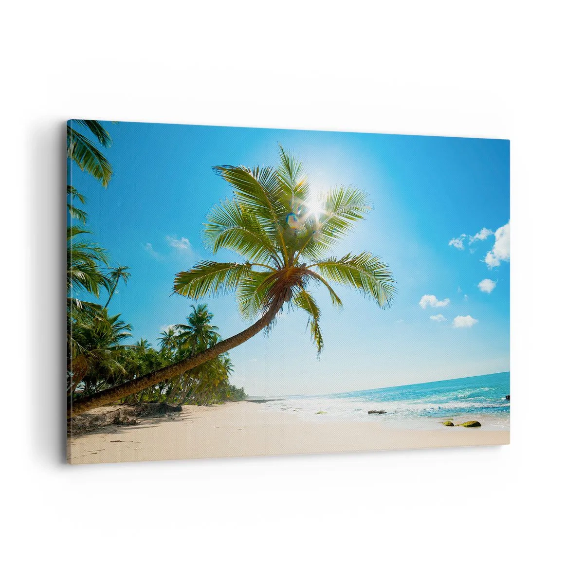 Impression sur toile - Image sur toile - Une plage avec des palmiers dans un paysage tropical - 120x80cm - Ne rien montrer à personne - Décoration murale moderne pour le salon et la chambre ARTTOR