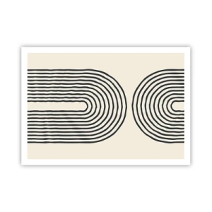 Affiche - Poster - Motif géométrique abstrait avec des lignes symétriques sur un fond clair - 100x70cm - Dans un instant... - Décoration murale moderne pour le salon et la chambre ARTTOR