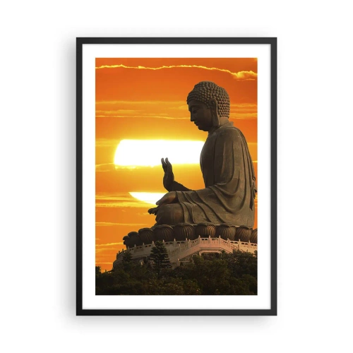 Affiche dans un cadre noir - Poster - Une statue de Bouddha contre un ciel orange - 50x70cm - Aucune peur du monde - Décoration murale moderne pour le salon et la chambre ARTTOR