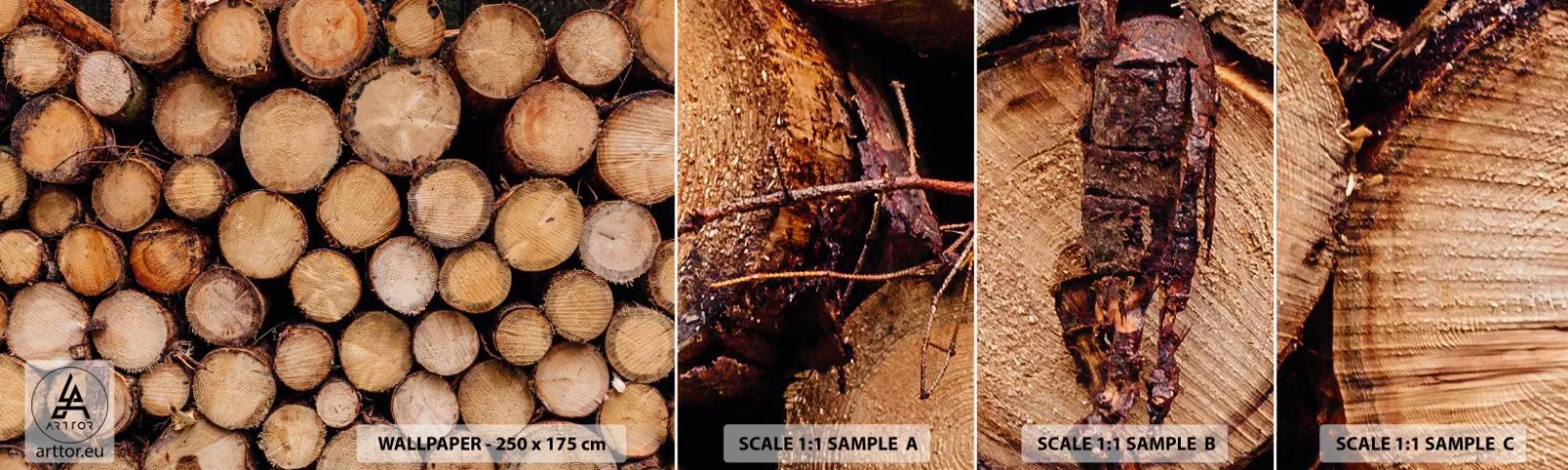 Échantillon De Papier Peint Standard Eco - Nouveau commencement - Bois, Bûches de bois, Nature - 100x30 cm
