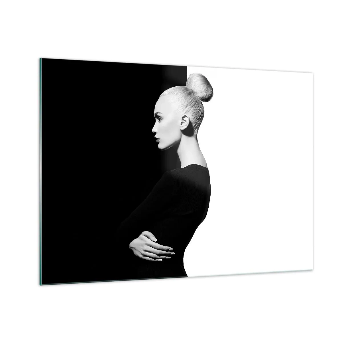 Impression sur verre - Image sur verre - Portrait noir et blanc d'une femme portant un chignon élégant - 100x70cm - Tout simplement une femme - Décoration murale moderne pour le salon et la chambre ARTTOR