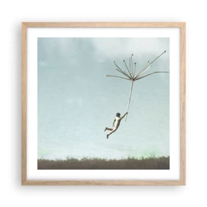 Affiche dans un chêne clair - Poster - Cerfs-volants, pissenlits, vent - 50x50 cm