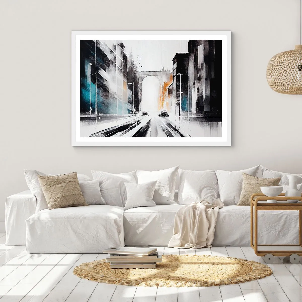 Affiche dans un cadre blanc - Poster - Étude de ville : architecture et mouvement - 70x50 cm