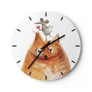 Horloge murale - Pendule murale - Illustration d'un chat et d'une souris avec un cœur dans un style humoristique - 30x30cm - Amour paradoxal - Décoration murale moderne pour le salon, la cuisine et la chambre ARTTOR