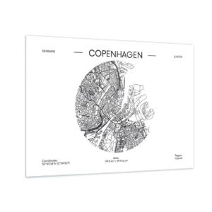 Impression sur verre - Image sur verre - Une carte de Copenhague sous la forme d'un croquis de rue graphique - 70x50cm - Anatomie de Copenhague - Décoration murale moderne pour le salon et la chambre ARTTOR
