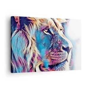Impression sur toile - Image sur toile - Portrait d'un lion aux couleurs vives et abstraites - 70x50cm - L'intelligence de la nature - Décoration murale moderne pour le salon et la chambre ARTTOR