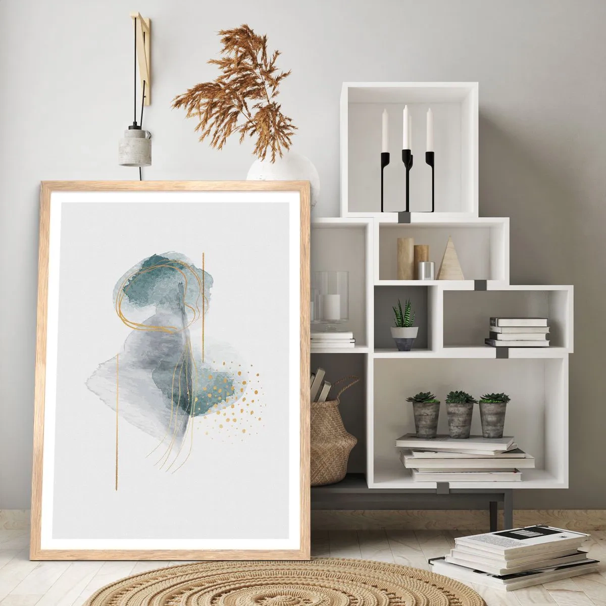 Affiche dans un chêne clair - Poster - À propos de la relation entre le gris et l'or - 61x91 cm