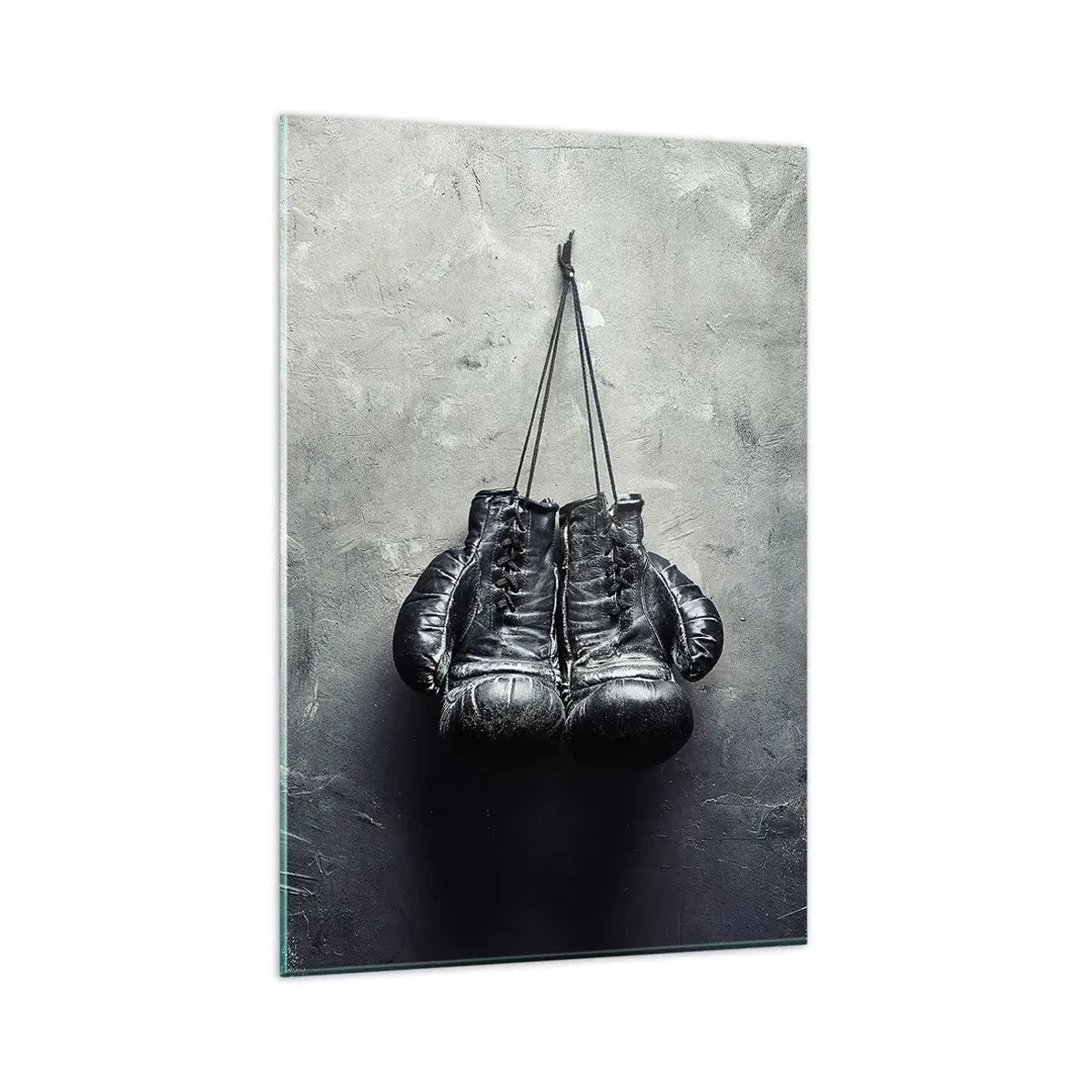 Impression sur verre - Image sur verre - De vieux gants de boxe contre le mur - 80x120cm - Un temps pour se battre et un temps pour la paix - Décoration murale moderne pour le salon et la chambre ARTTOR
