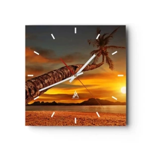 Horloge murale - Pendule murale - Palmier sur la plage au coucher du soleil avec vue sur la mer - 30x30cm - Vacances exotiques, aventure caribéenne - Décoration murale moderne pour le salon et la chambre ARTTOR