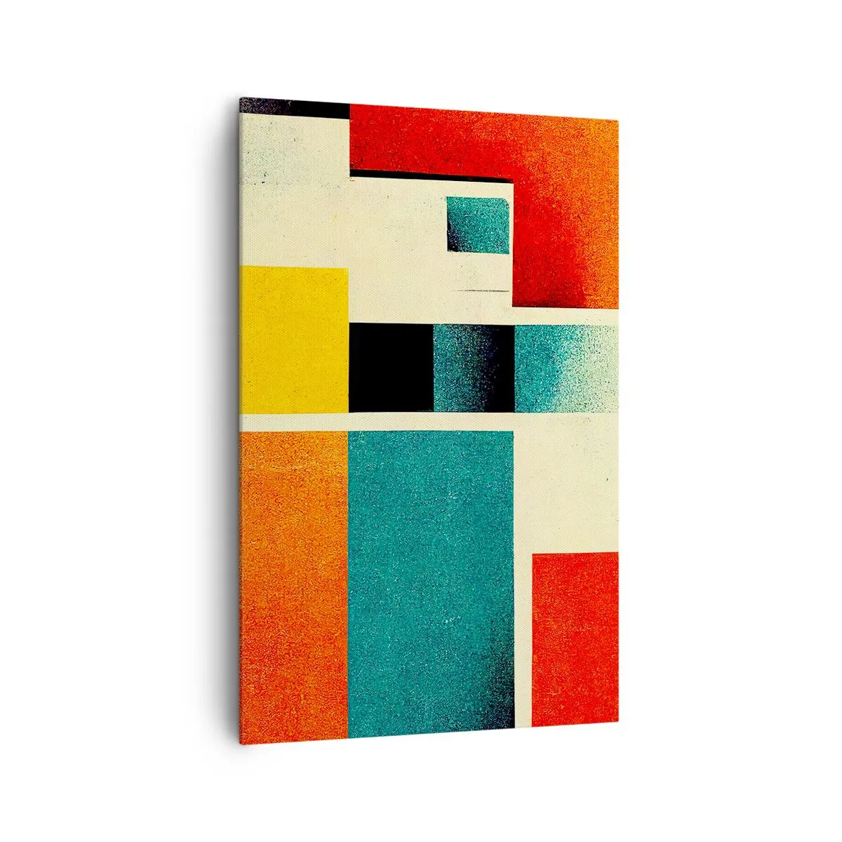 Impression sur toile - Image sur toile - Abstraction géométrique avec des rectangles et des carrés colorés - 80x120cm - Abstraction géométrique – bonne énergie - Décoration murale moderne pour le salon et la chambre ARTTOR