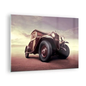 Impression sur verre - Image sur verre - Voiture classique emblématique aux tons sépia en plein air - 70x50cm - Revenons au bon vieux temps... - Décoration murale moderne pour le salon et la chambre ARTTOR