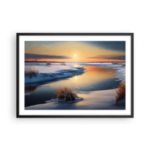 Affiche dans un cadre noir - Poster - Paysage d'hiver avec une rivière au coucher du soleil - 70x50cm - Coucher de soleil d'hiver - Décoration murale moderne pour le salon et la chambre ARTTOR
