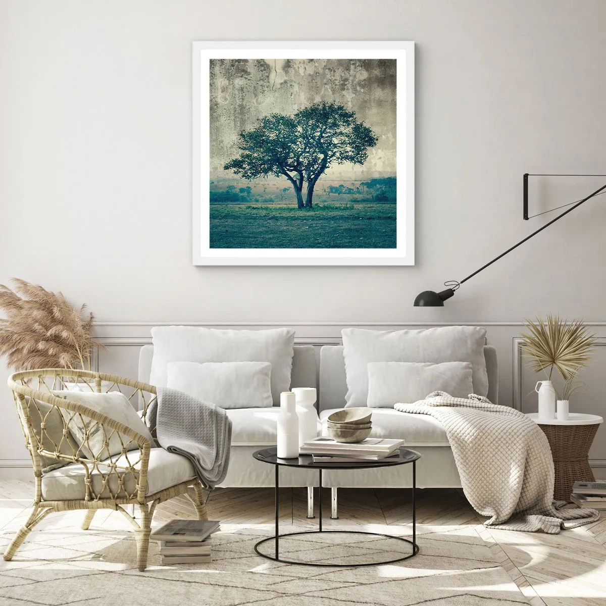 Affiche dans un cadre blanc - Poster - Un pommier sur un champ bleu ? - 40x40 cm