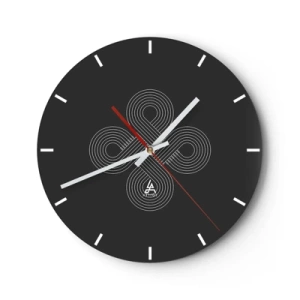 Horloge murale - Pendule murale - Fond noir avec un motif blanc inspiré d'un motif celtique - 30x30cm - Dans l'âme celtique - Décoration murale moderne pour le salon, la cuisine et la chambre ARTTOR
