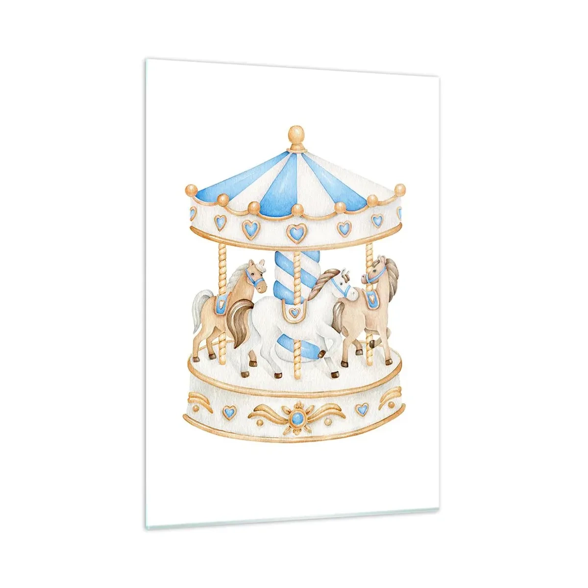 Impression sur verre - Image sur verre - Un carrousel avec des chevaux aux couleurs pastel - 50x70cm - Douce enfance - Décoration murale moderne pour le salon et la chambre ARTTOR