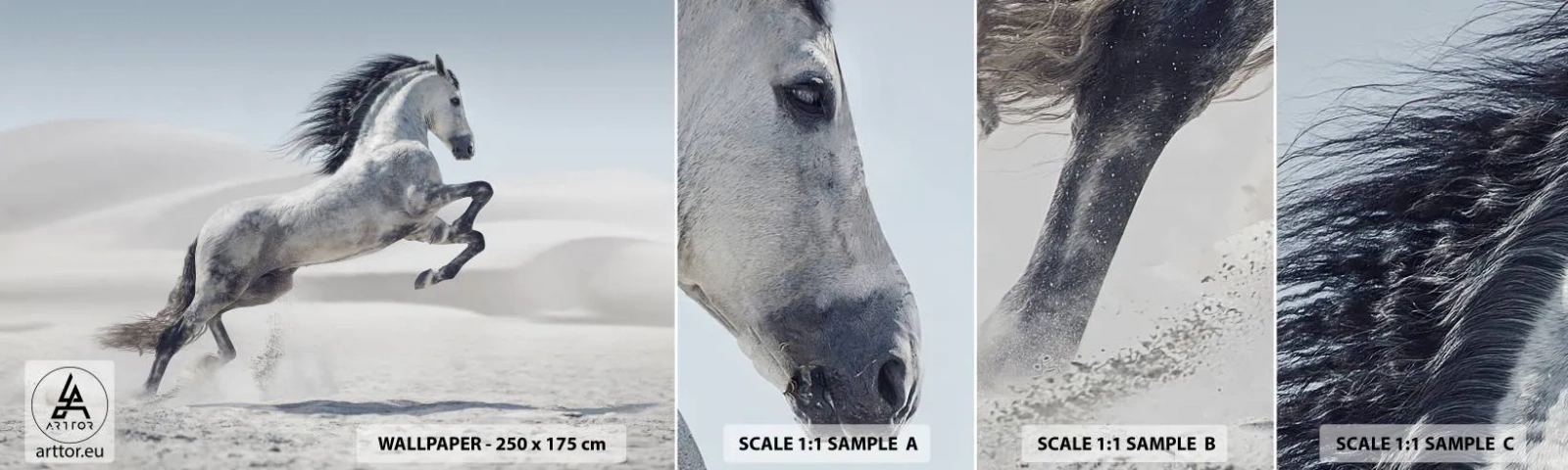Échantillon de Papier Peint Autocollant Deluxe Sticker - Prince arabe - Animaux, Cheval, Cheval au galop - 100x30 cm