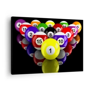 Impression sur toile - Image sur toile - Boules de billard colorées disposées en triangle sur fond noir - 70x50cm - Différentes couleurs de jeu - Décoration murale moderne pour le salon et la chambre ARTTOR