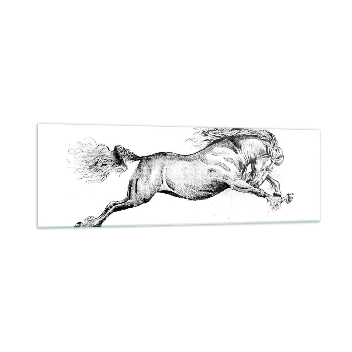 Impression sur verre - Image sur verre - Croquis d'un cheval au galop dynamique sur fond blanc - 160x50cm - Immortalisé au galop - Décoration murale moderne pour le salon et la chambre ARTTOR
