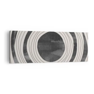Impression sur toile - Image sur toile - Cercles concentriques noirs et blancs sur fond clair - 140x50cm - Droit au but - Décoration murale moderne pour le salon et la chambre ARTTOR