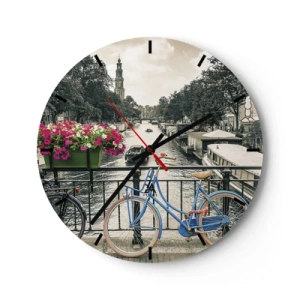 Horloge murale - Pendule murale - Un pont cyclable sur un canal à Amsterdam - 30x30cm - Couleurs de rue d'Amsterdam - Décoration murale moderne pour le salon, la cuisine et la chambre ARTTOR