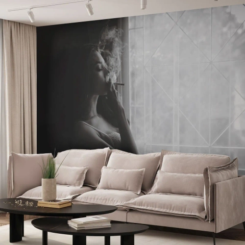 Papier Peint Photo Premium Canvas - Vous sentez-vous libre ? - Femme, Cigarette, Chambre à coucher - 400x280 cm