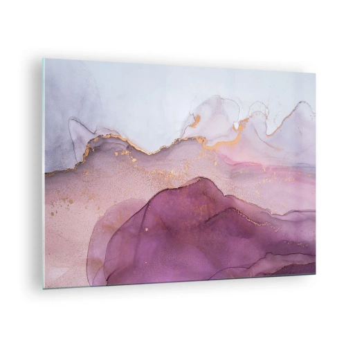 Impression sur verre - Image sur verre - Vagues abstraites dans des tons violets avec des accents dorés - 70x50cm - Vagues lilas et violettes - Décoration murale moderne pour le salon et la chambre ARTTOR
