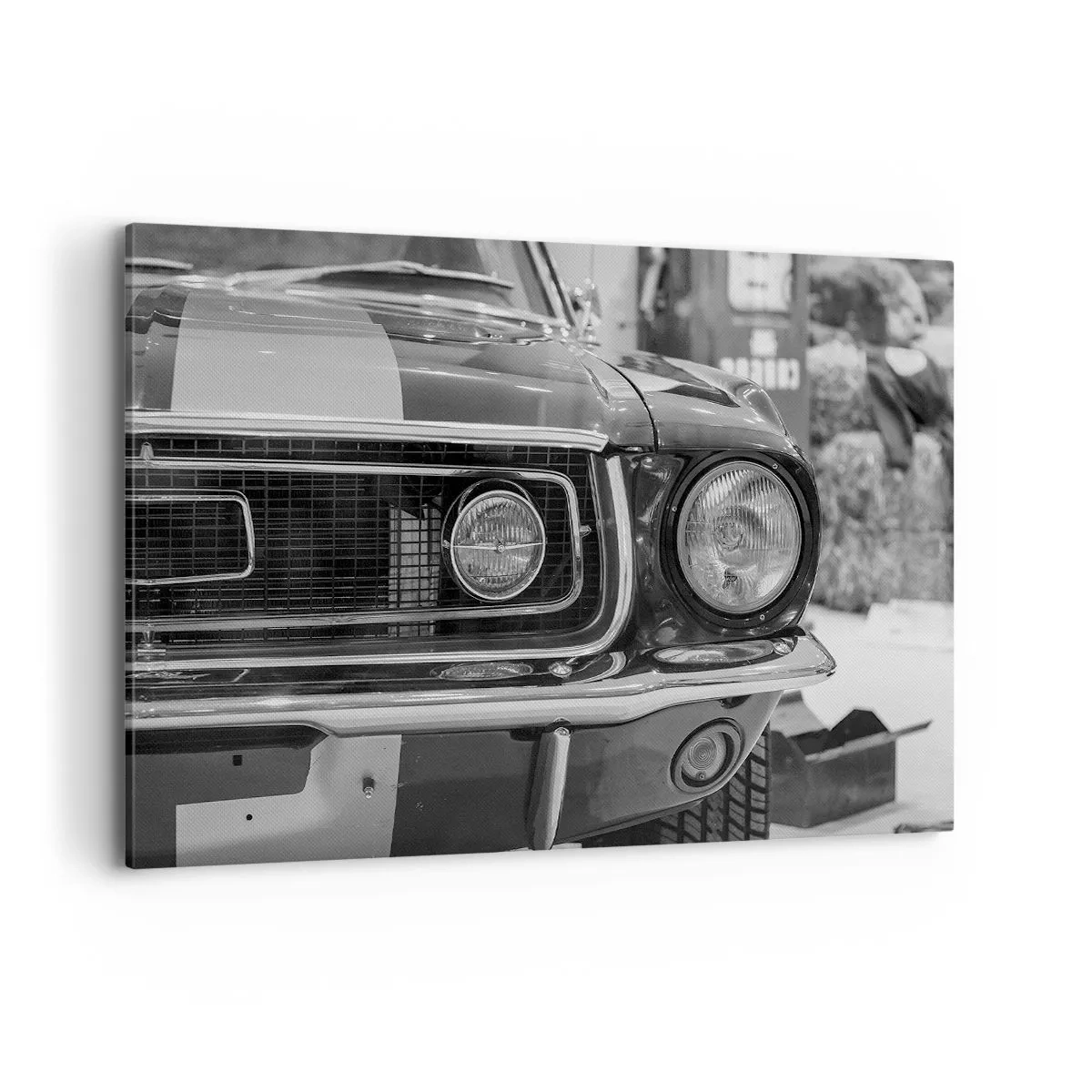 Impression sur toile - Image sur toile - Capot de voiture classique noir et blanc - 120x80cm - Conduire dur - Décoration murale moderne pour le salon et la chambre ARTTOR