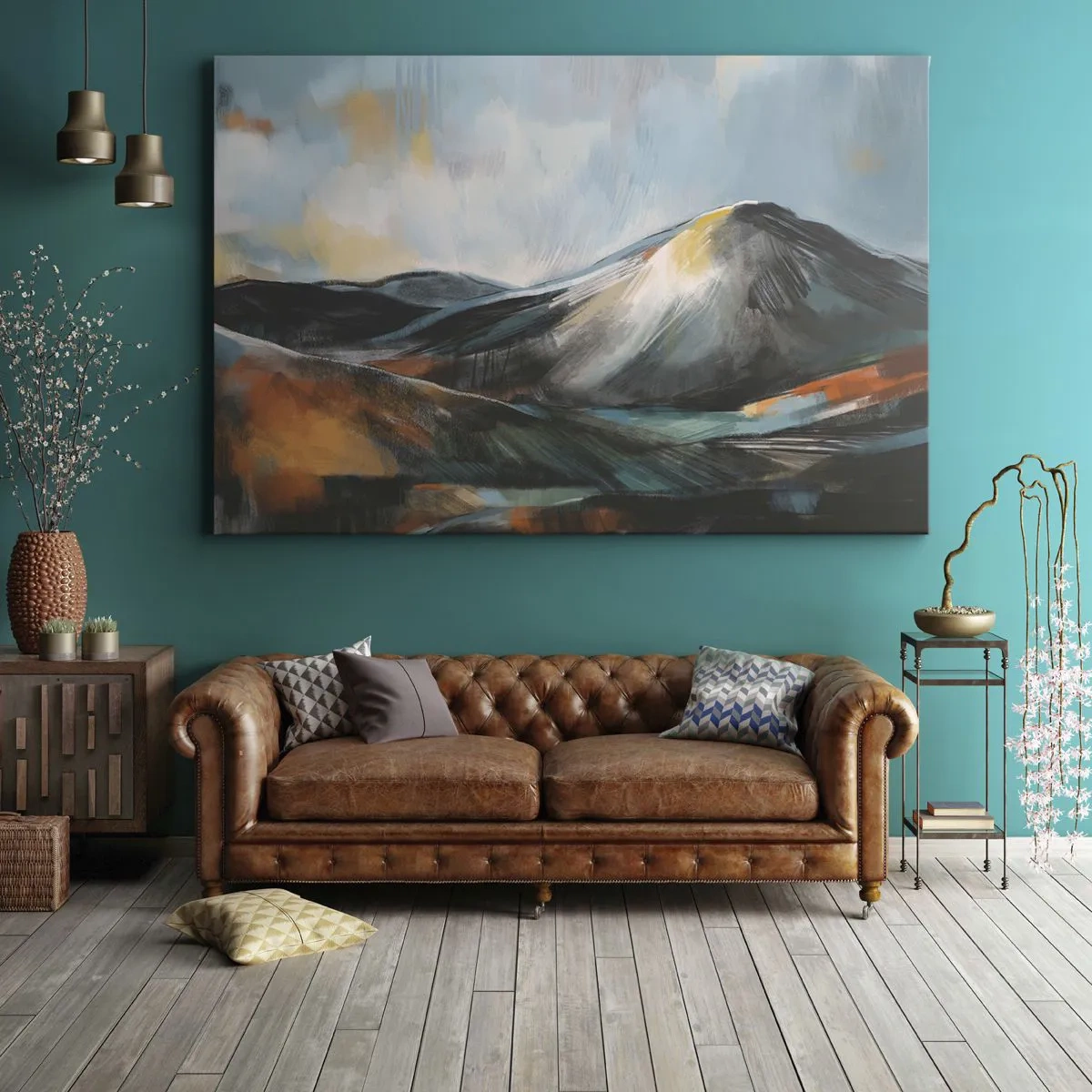 Impression sur toile - Image sur toile - Paysage de montagne abstrait aux tons chauds - 70x50cm - Brut et beau - Décoration murale moderne pour le salon et la chambre ARTTOR