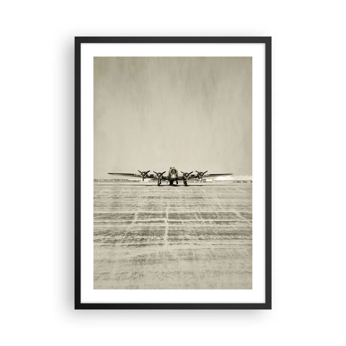 Affiche dans un cadre noir - Poster - Un avion vintage sur la piste - 50x70cm - Toujours prêt! - Décoration murale moderne pour le salon et la chambre ARTTOR