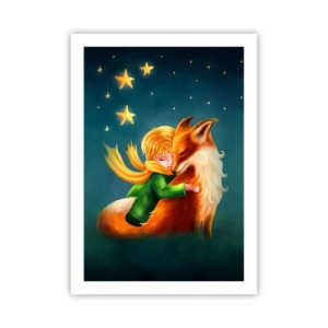 Affiche - Poster - Une figure avec un renard dans un décor magique d'étoiles - 50x70cm - Petit Prince - Décoration murale moderne pour le salon et la chambre ARTTOR