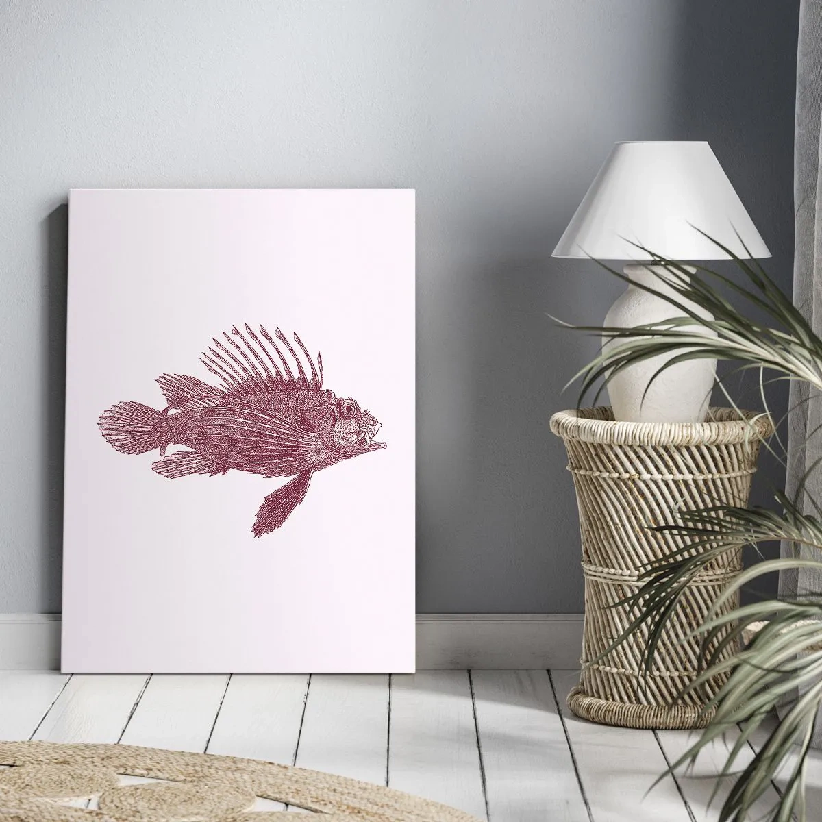 Impression sur toile - Image sur toile - Dessin d'un poisson dans une teinte rouge - 70x100cm - Un habitant des eaux exotiques - Décoration murale moderne pour le salon et la chambre ARTTOR