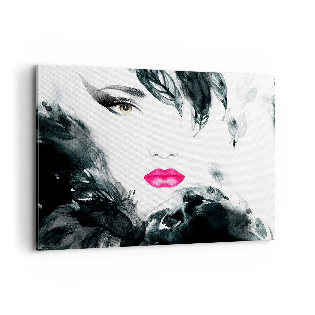 Impression sur toile - Image sur toile - Portrait artistique d'une femme aux lèvres intensément roses - 100x70cm - Attention! Femme fatale - Décoration murale moderne pour le salon et la chambre ARTTOR