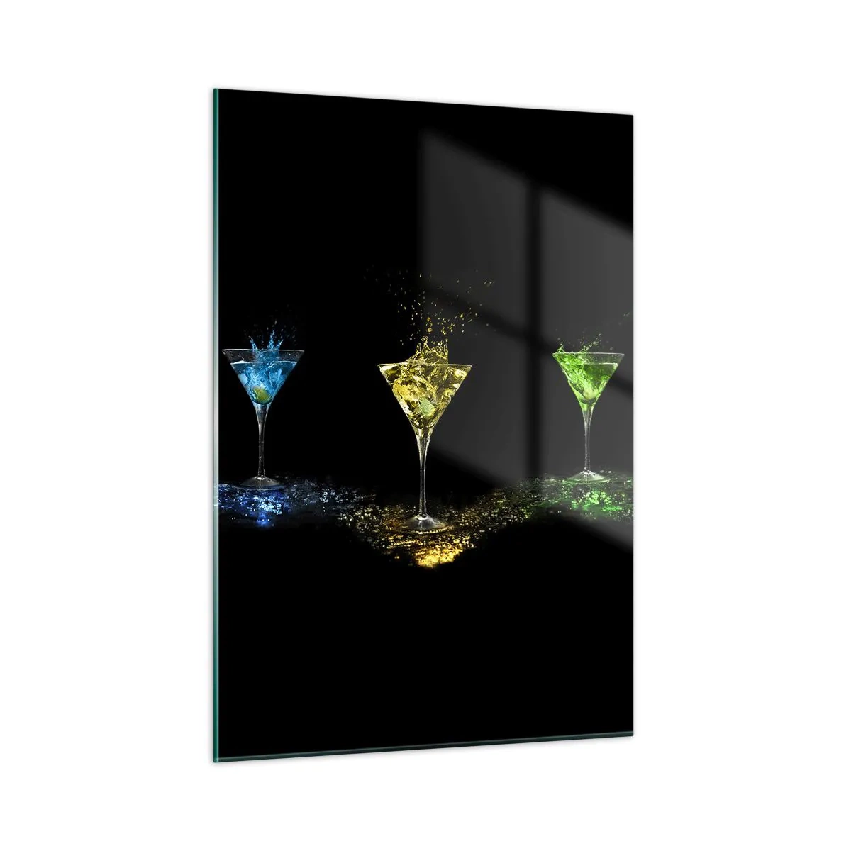 Impression sur verre - Image sur verre - Boissons colorées dans des verres sur fond noir - 50x70cm - Couleurs de joie en verre de cristal - Décoration murale moderne pour le salon et la chambre ARTTOR