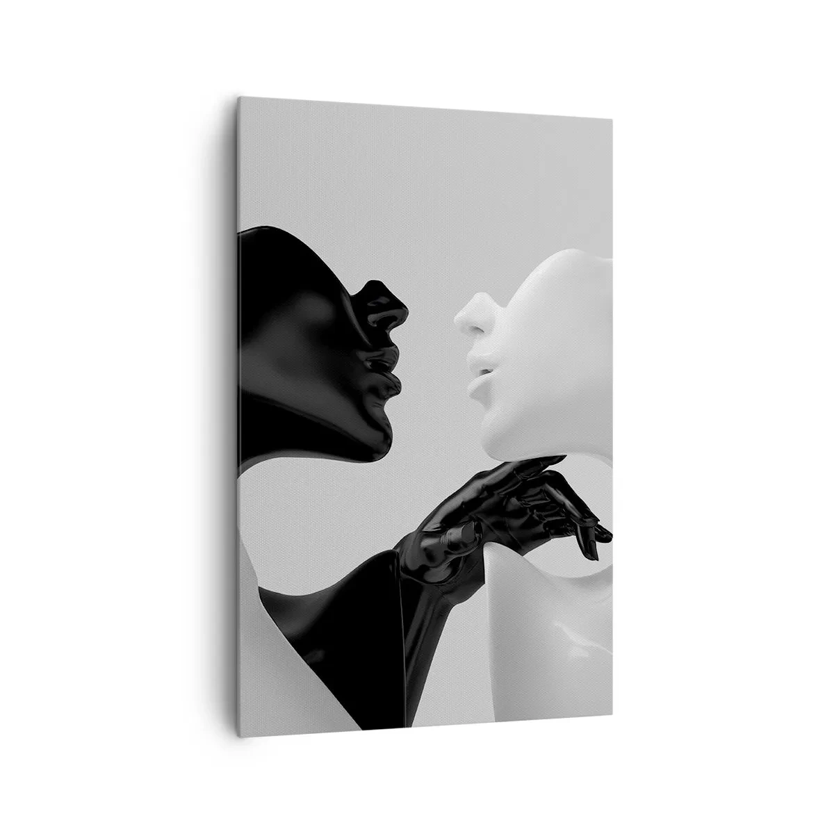 Impression sur toile - Image sur toile - Silhouettes noires et blanches en gros plan dynamique - 80x120cm - Attraction - désir - Décoration murale moderne pour le salon et la chambre ARTTOR