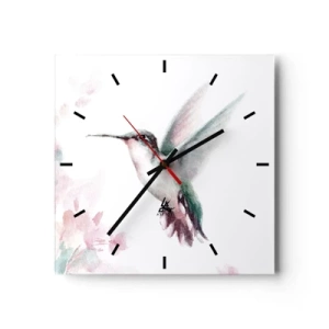 Horloge murale - Pendule murale - Un colibri aux couleurs pastel délicates sur un fond de fleurs - 30x30cm - Immortalisé dans un battement - Décoration murale moderne pour le salon et la chambre ARTTOR