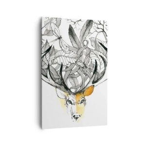 Impression sur toile - Image sur toile - Motif subtil de cerf avec bois décoratifs - 80x120cm - Corne d'abondance - Décoration murale moderne pour le salon et la chambre ARTTOR