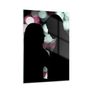 Impression sur verre - Image sur verre - Silhouettes d'un couple sur fond de lumières bokeh colorées - 50x70cm - Oui! - Décoration murale moderne pour le salon et la chambre ARTTOR
