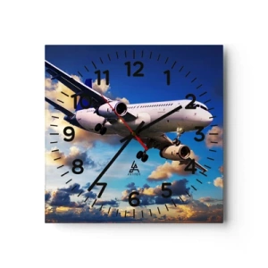 Horloge murale - Pendule murale - Un voyage en blanc et bleu ciel - 30x30 cm