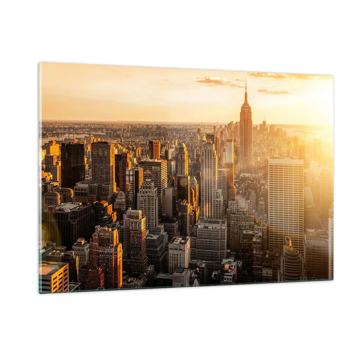 Impression sur verre - Image sur verre - Horizon de New York au coucher du soleil - 120x80cm - Grandir au soleil - Décoration murale moderne pour le salon et la chambre ARTTOR