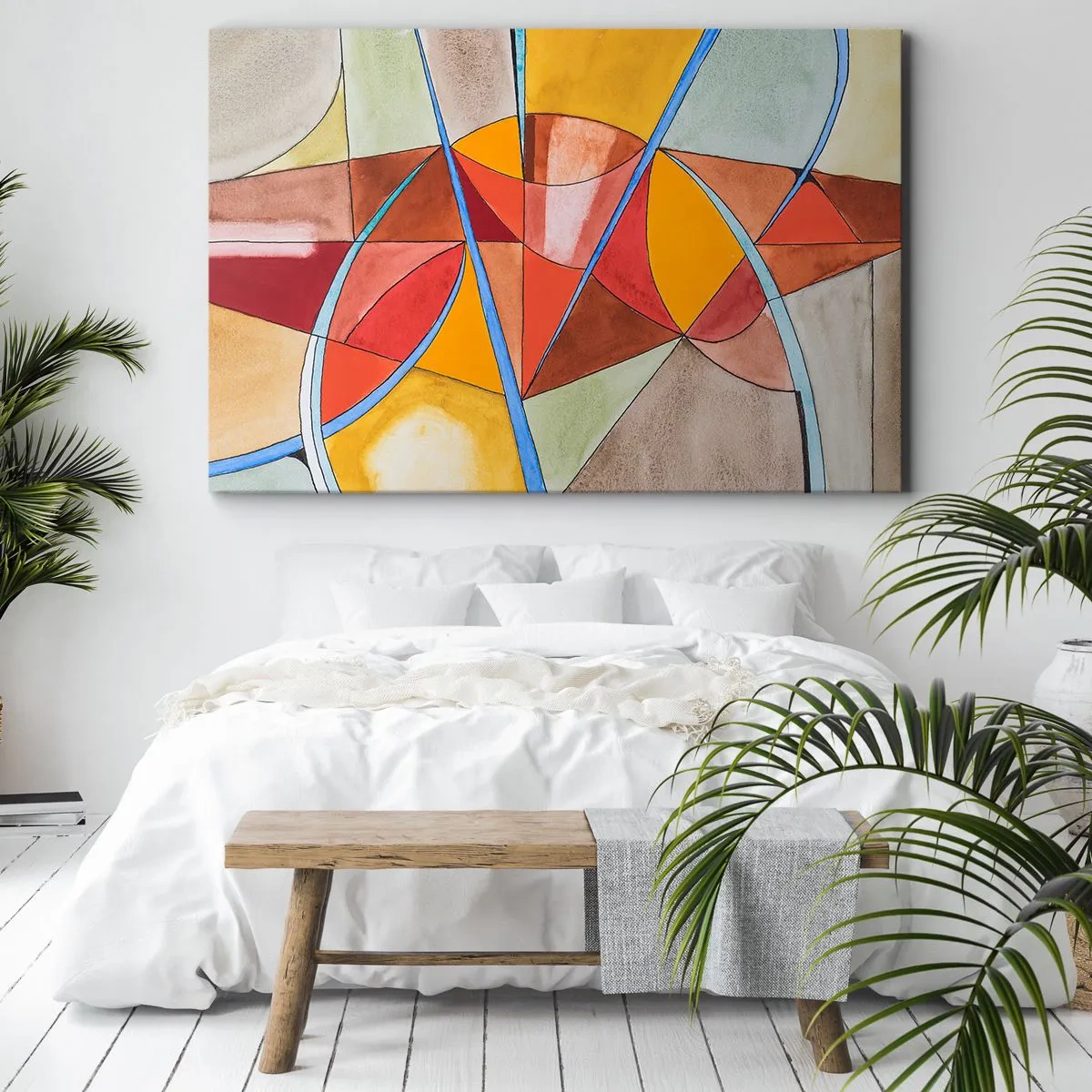 Impression sur toile - Image sur toile - Une composition abstraite aux couleurs géométriques vives. - 70x50cm - Le carrousel, le carrousel des rêves - Décoration murale moderne pour le salon et la chambre ARTTOR