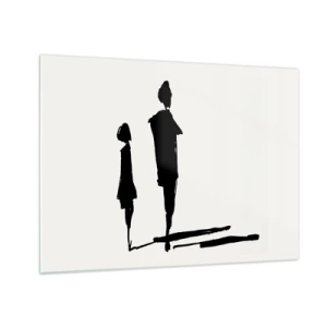 Impression sur verre - Image sur verre - Silhouettes noires de deux personnages avec des ombres sur un fond clair - 70x50cm - Êtes-vous sûr qu'ils sont ensemble ? - Décoration murale moderne pour le salon et la chambre ARTTOR