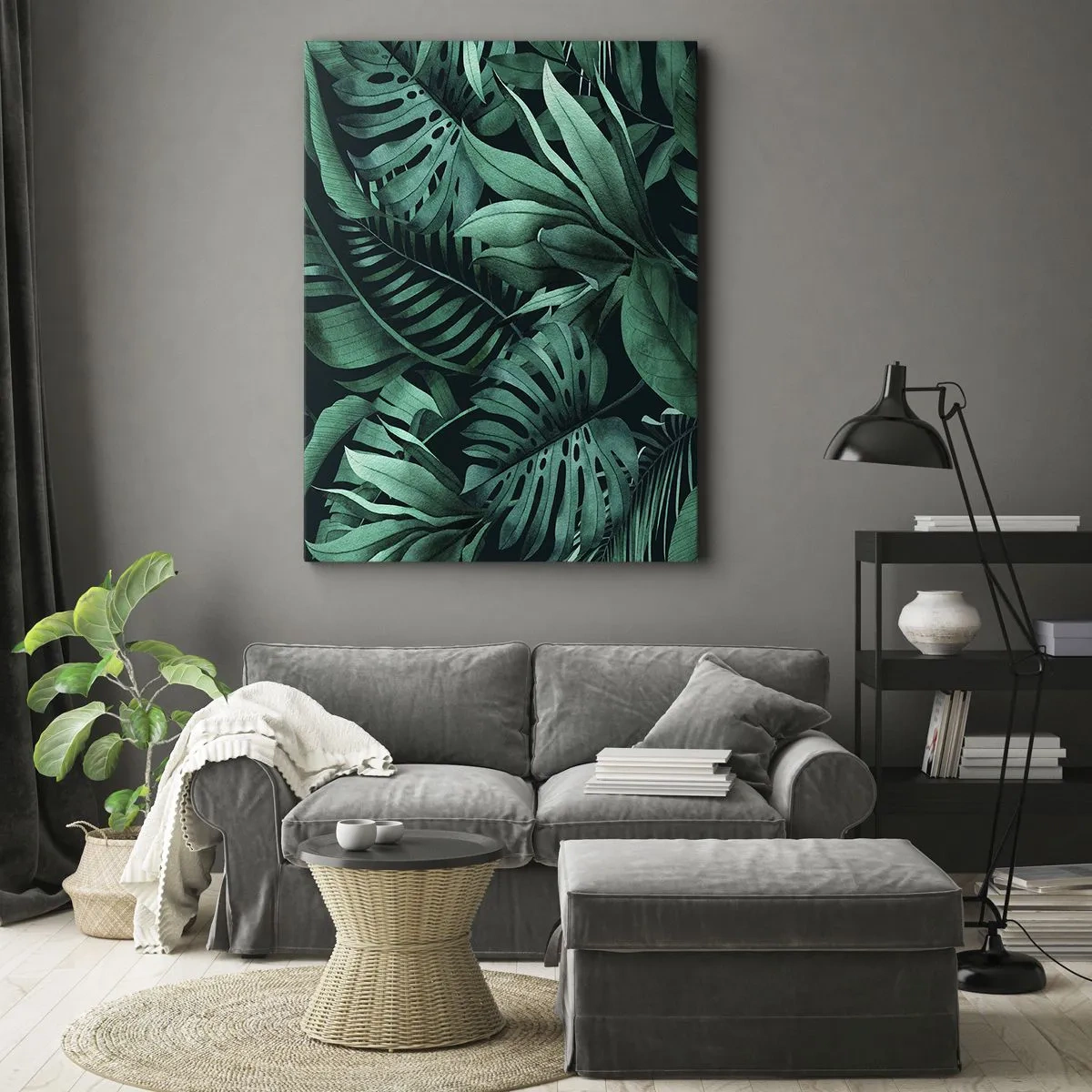 Impression sur toile - Image sur toile - Feuilles tropicales aux nuances de vert intense - 70x100cm - Profondeur du vert tropical - Décoration murale moderne pour le salon et la chambre ARTTOR