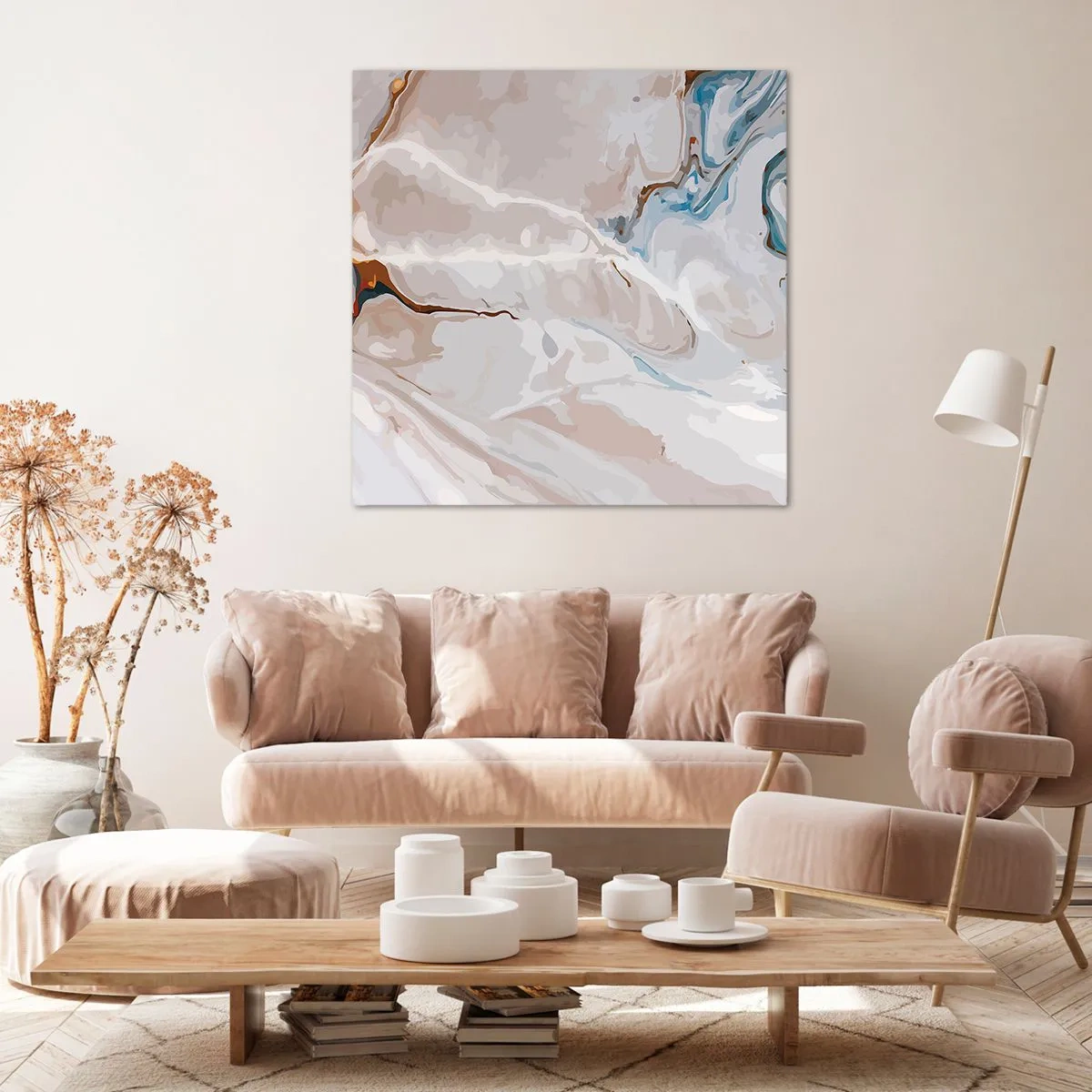 Impression sur toile - Image sur toile - Le bleu serpente sous le blanc - 50x50 cm