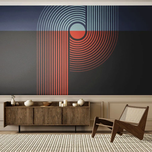 Papier Peint Photo Premium Sand - Abstraction géométrique avec des lignes et des couleurs - 100x70cm - Dans une étreinte géométrique - Décoration murale moderne pour le salon et la chambre ARTTOR