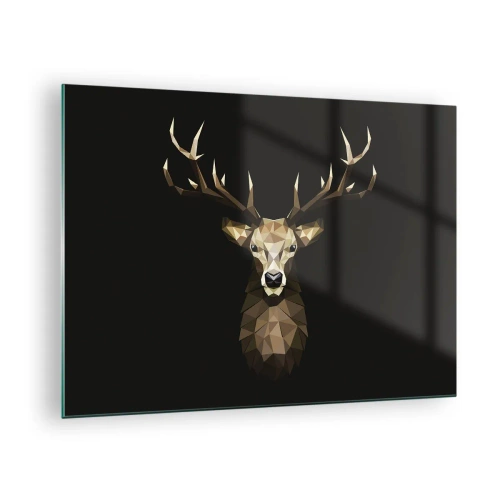 Impression sur verre - Image sur verre - Cerf géométrique sur fond noir - 70x50cm - Cerf cubique - Décoration murale moderne pour le salon et la chambre ARTTOR