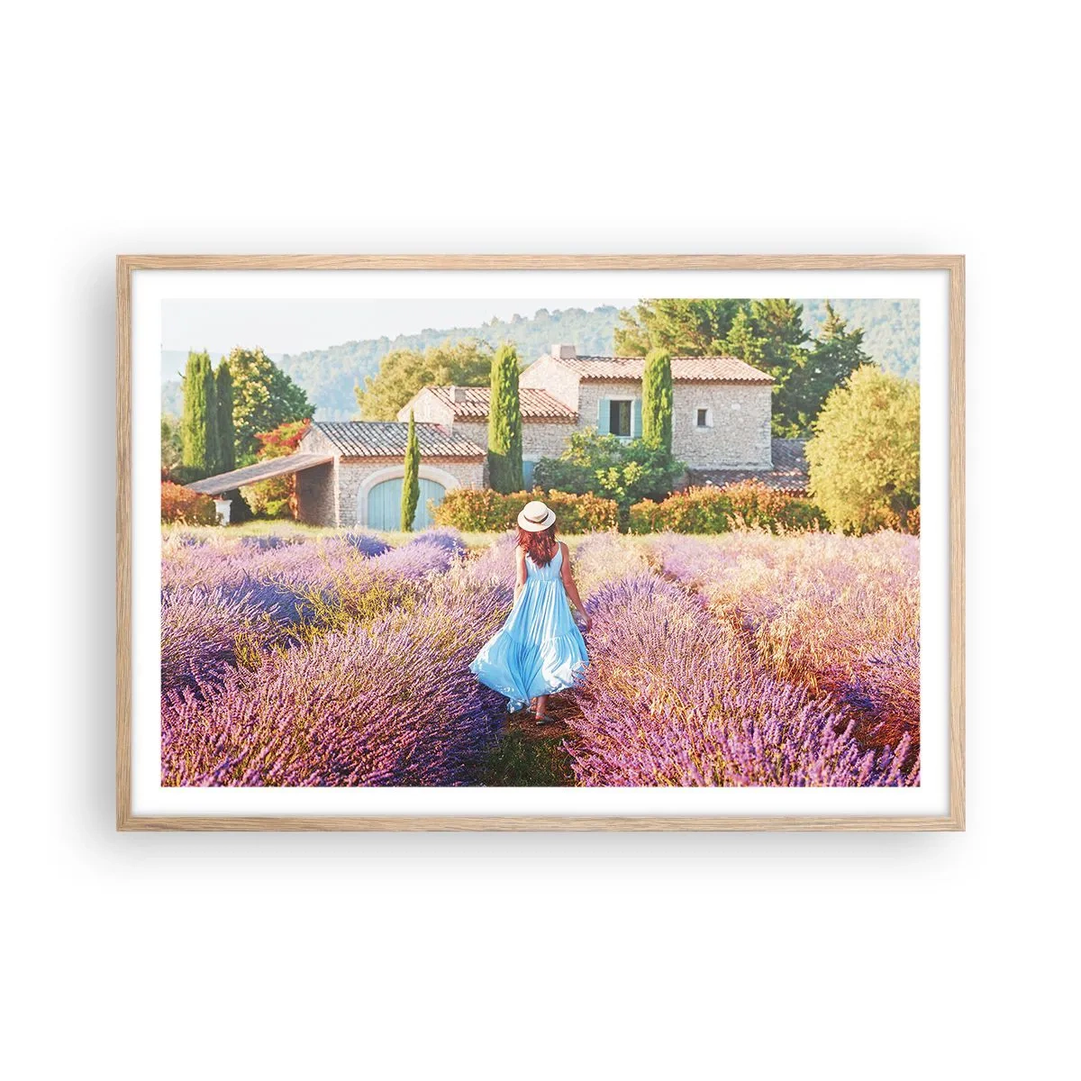 Affiche dans un chêne clair - Poster - Fille de la lavande - 91x61 cm