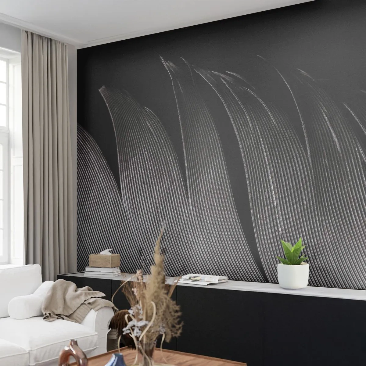 Papier peint sur mesure Premium Sand - La plume – un design magnifique - Stylo, Minimalisme, Légèreté